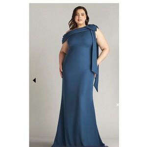Tadashi Shoji Cassia Bow-Shoulder Blue Crepe Gown ALG18371LQ Eclipse 18Q